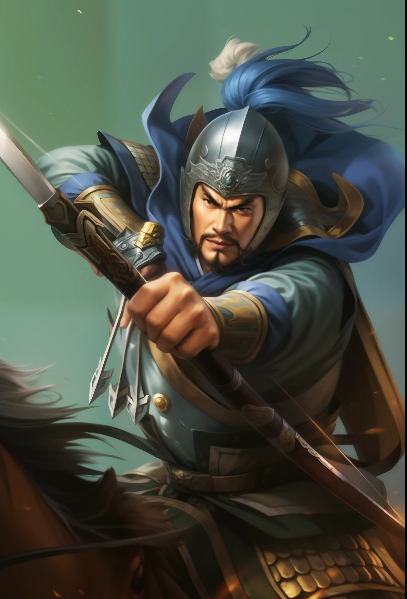one riding a horse、Close-up of man holding sword, zhao yun, Mongol, Guan yu, , feng shu, author:Yang Borun, photo of adult male warrior, inspired by Li Gonglin, author:Li Di, Nalanbato Gumbold, donglu yu, Chinese warrior, by Qu Leilei
