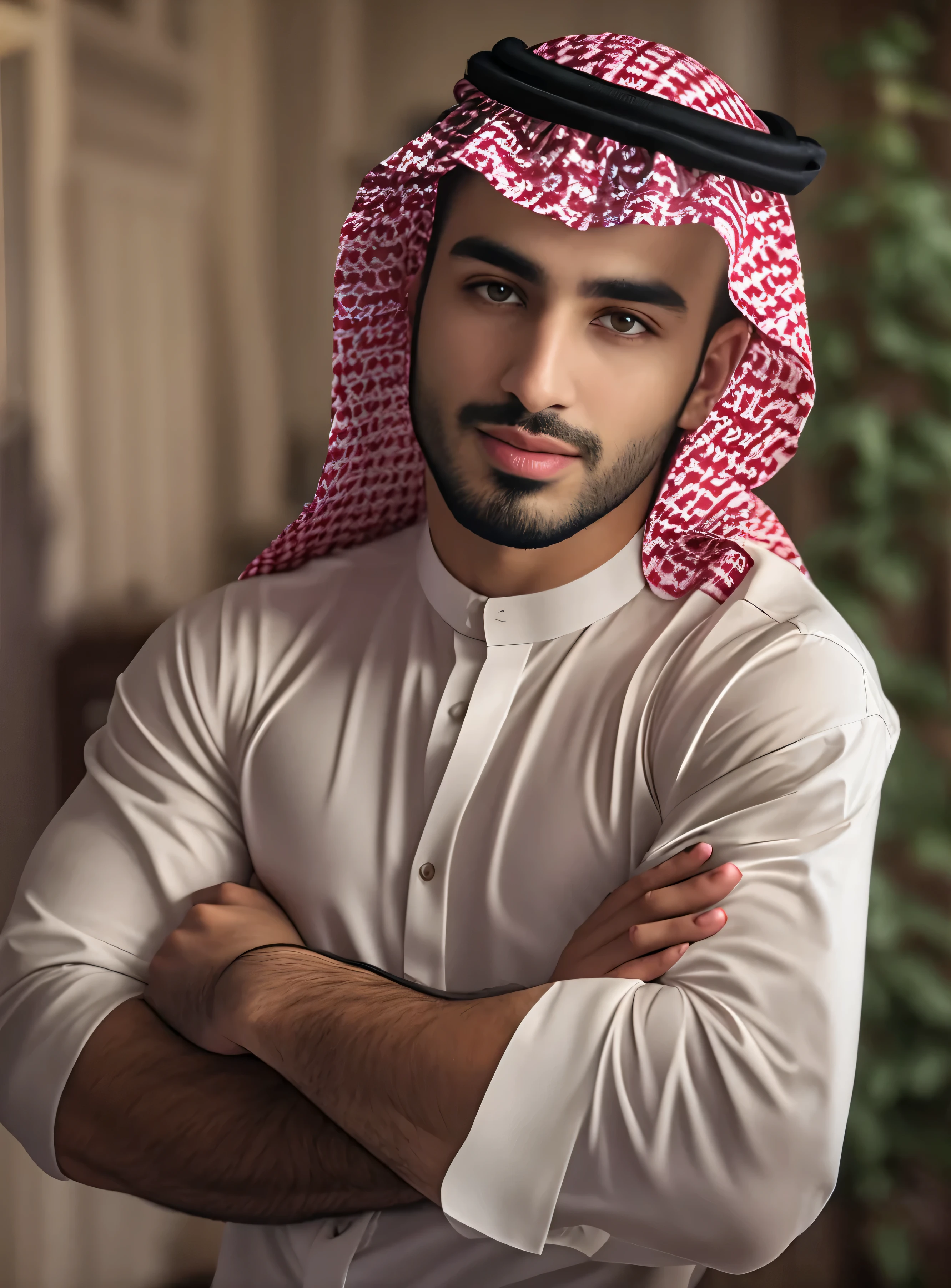 homme arafed dans une chemise blanche et une coiffe rouge et blanche, arabe man, formal dress, arabe man light beard, bel homme, Inspiré par Fathi Hassan, bel homme, Beau jeune homme, handsome male, arabe, peau du Moyen-Orient, portrait de haute qualité, homme attrayant, portrait, joli jeune homme, Portrait 60 mm