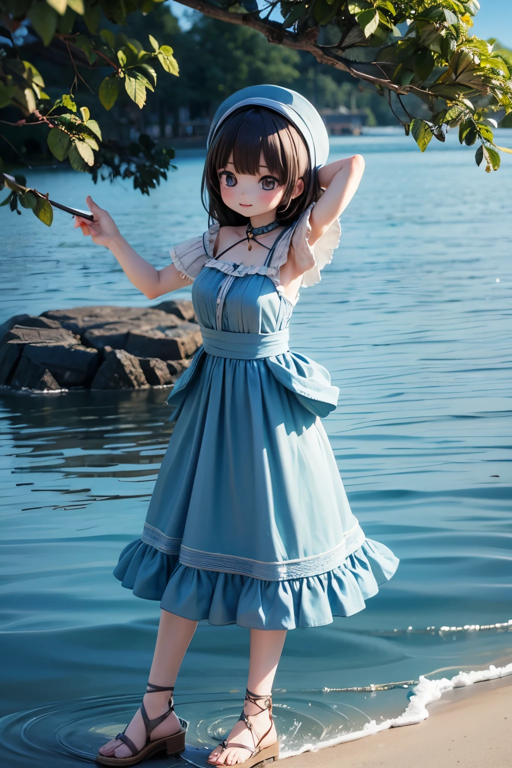 lake surface、men and women、dance