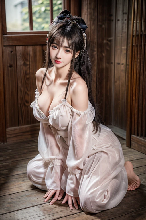 face camera, see through clothes see through clothes(Full body female love:1.3),best quality, masterpiece, ultra high resolution, (lifelike:1.4), original photo, 1 female,35 years old, black hair, big eyes, Detailed eyes and face,huge breasts,Areola,milk,thin waist,long legs,Belted robe open ,bare shoulders,Areola,milk,no underwear:1.5,Clear white yarn,kitchen:1.3,on all fours,barefoot,Put your hands behind your back ,Smile,Obedient personality,maternal love,Unlimited favor,,super obedient,Unlimited favor,absolute obedience;Happy expression,Follow everything,Super gentle,Obedient personality、willing to give everything;;won't refuse,full body view