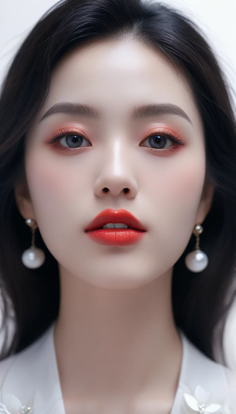 a close up of a woman with a white dress and red lipstick, beautiful character painting, artwork in the style of guweiz, guweiz, stunning anime face portrait, realistic. cheng yi, beautiful digital illustration, 8k)), beautiful aesthetic face, by Yang J, trending on cgstation, beautiful digital artwork, gorgeous digital painting, lovely delicate face