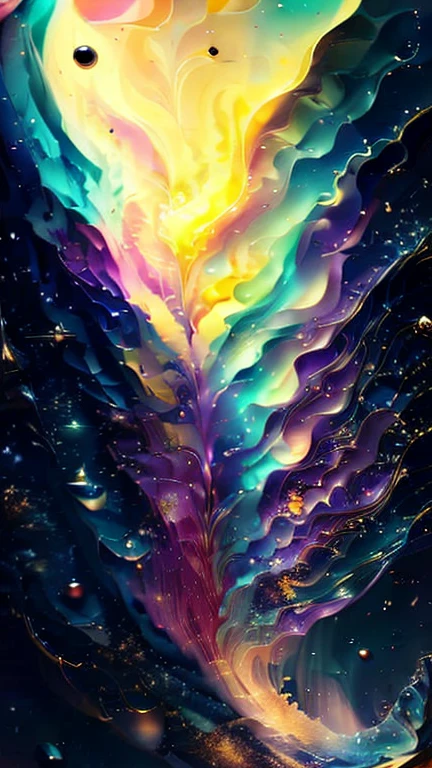 An otherworldly being, exuding an alien mint breeze, boasts a slime texture that shimmers with every light reflection. Surrounding its form is a spectacle of colorful water jets, rotating in a mesmerizing orbit, resembling a miniature galaxy in motion. With a hyperrealistic and low angle view, every intricate detail is brought to life, as the vibrant color grading enhances the surreal beauty of this celestial creature.
