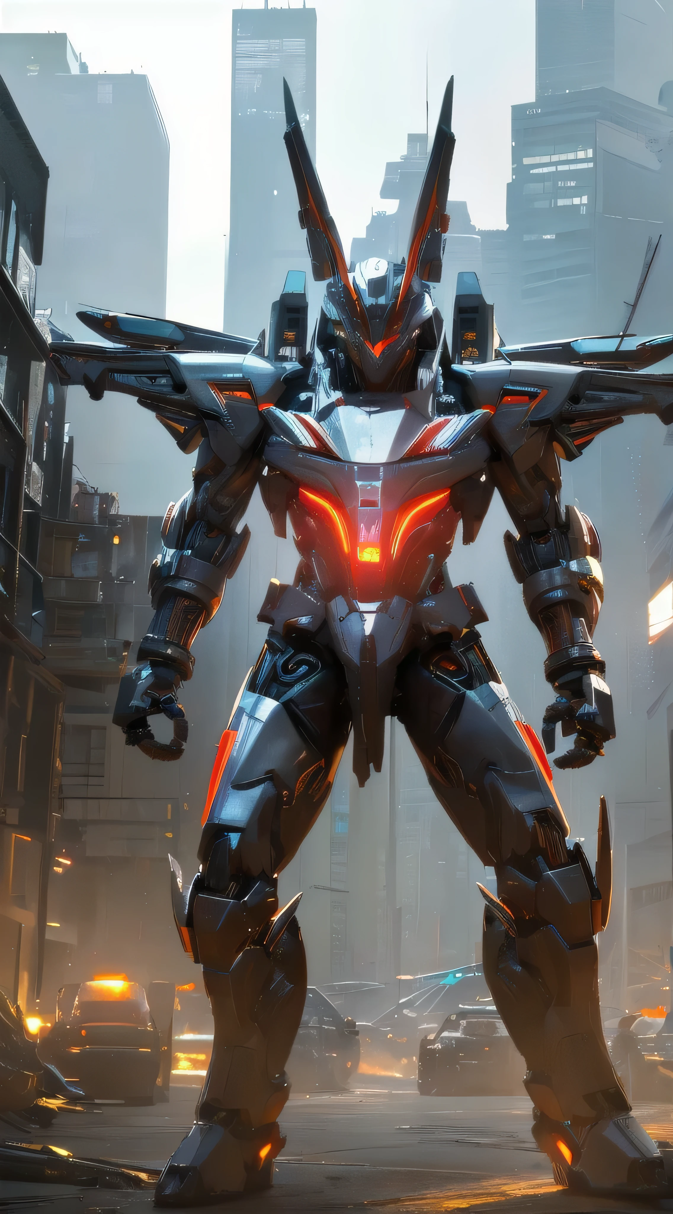 (an 8K,highres,ultra-detailed,masterpiece:1.2) cyborg warrior with a metallic body and glowing red eyes, (realistic,physically-based rendering) reflecting light in a mesmerizing way. Equipped with a powerful arsenal of futuristic weaponry, this (ultra-fine painting) masterpiece portrays the ultimate fusion of technology and warfare. The robotic soldier stands tall, with intricate (mechanical joints and pistons), radiating strength and power. Its (sharp focus) showcases the most intricate details of its armor, accentuating the futuristic design. The background is a dystopian cityscape, bathed in (vivid colors) that contrast the cold metallic hues of the robotic warrior. The lighting is (studio lighting:1.1), casting dramatic shadows and enhancing the overall atmosphere. With an influence from (sci-fi) and (concept artists), this artwork transports us to a world where advanced technology and art converge, captivating our imagination and blurring the lines between reality and fantasy.