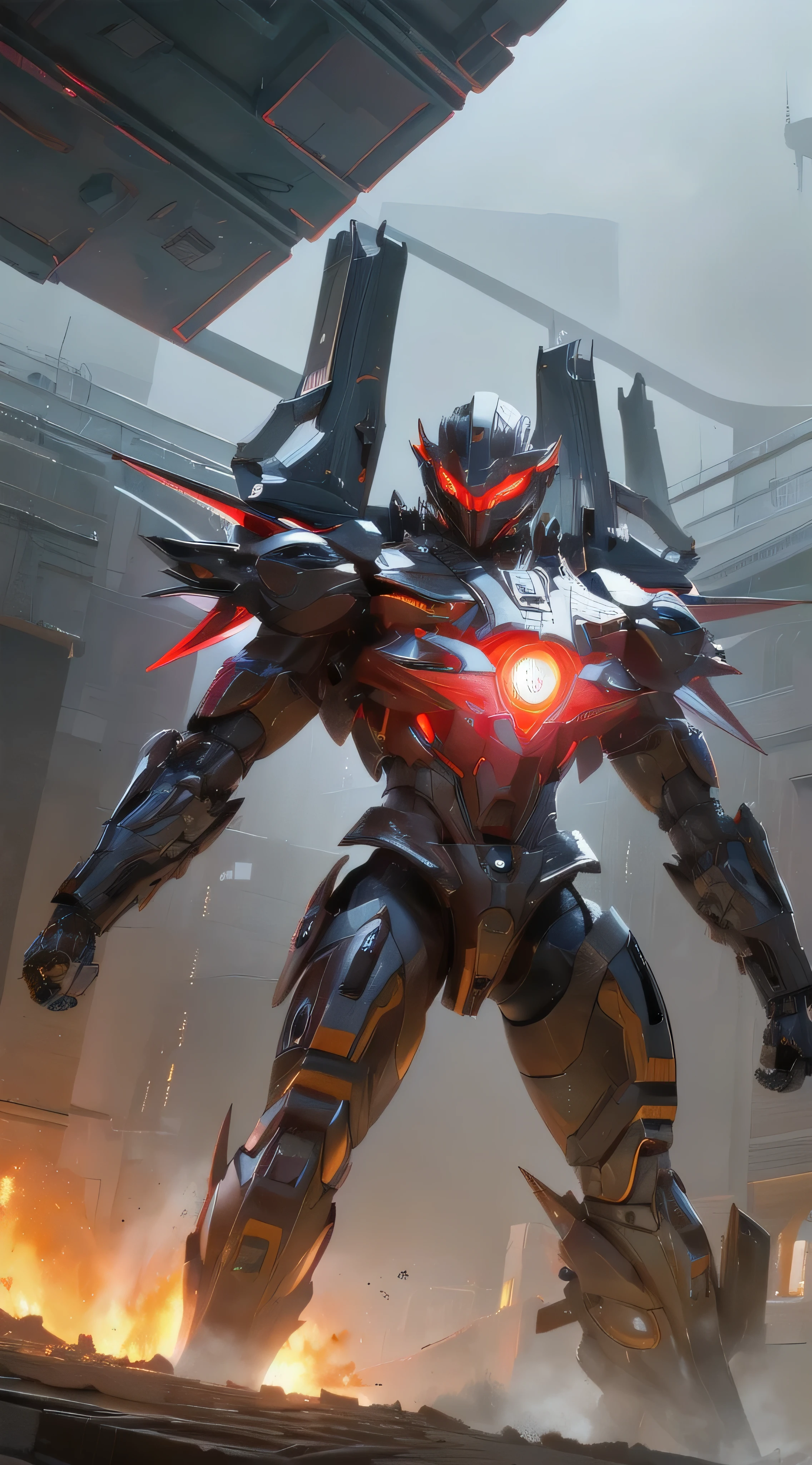 (an 8K,highres,ultra-detailed,masterpiece:1.2) cyborg warrior with a metallic body and glowing red eyes, (realistic,physically-based rendering) reflecting light in a mesmerizing way. Equipped with a powerful arsenal of futuristic weaponry, this (ultra-fine painting) masterpiece portrays the ultimate fusion of technology and warfare. The robotic soldier stands tall, with intricate (mechanical joints and pistons), radiating strength and power. Its (sharp focus) showcases the most intricate details of its armor, accentuating the futuristic design. The background is a dystopian cityscape, bathed in (vivid colors) that contrast the cold metallic hues of the robotic warrior. The lighting is (studio lighting:1.1), casting dramatic shadows and enhancing the overall atmosphere. With an influence from (sci-fi) and (concept artists), this artwork transports us to a world where advanced technology and art converge, captivating our imagination and blurring the lines between reality and fantasy.