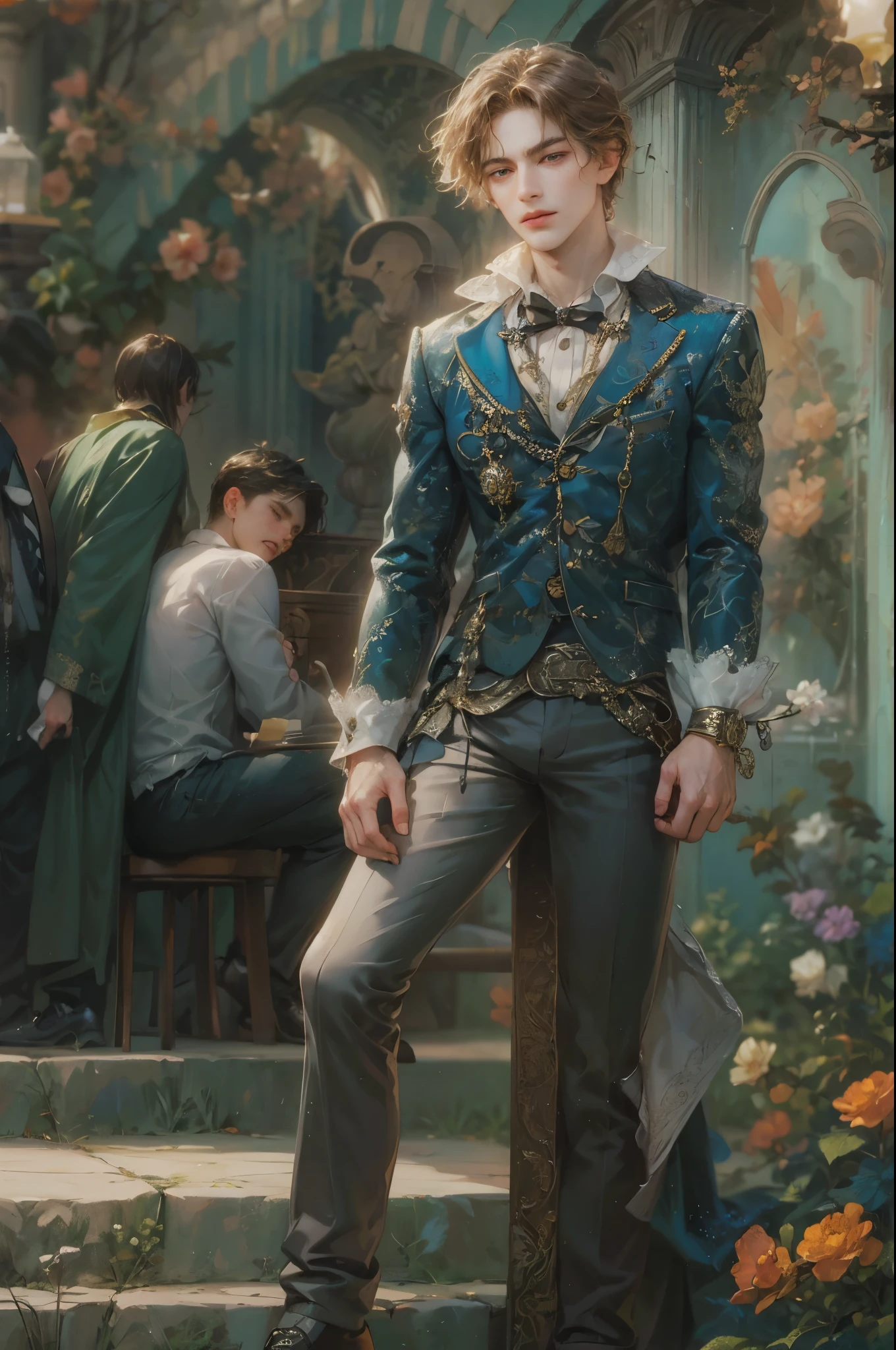 (masterpiece, top quality, best quality, official art, beautiful and aesthetic:1.2), boy, handsome, extreme detailed faces, (fractal art:1.3), colorful, highest detailed, (perfect face), shiny skin, HDR, cantarella, extremely detailed surroundings,