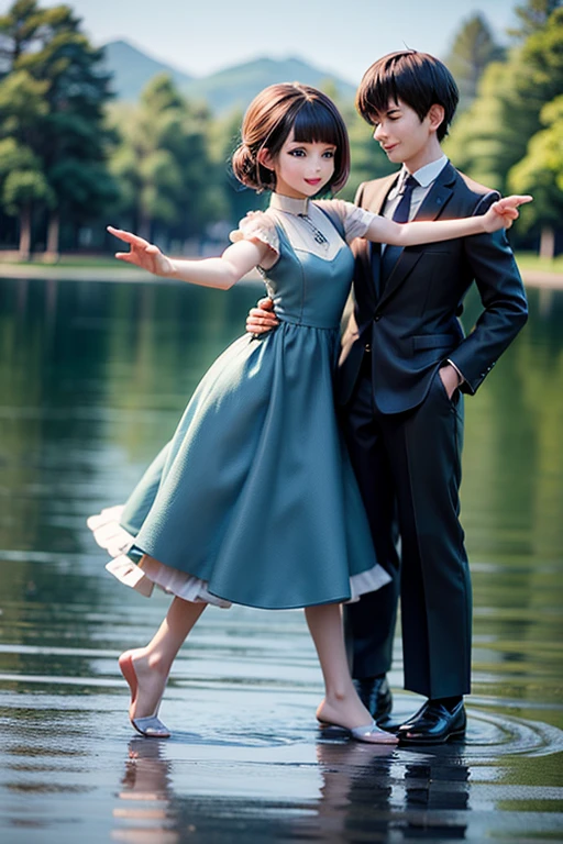 lake surface、men and women、dance