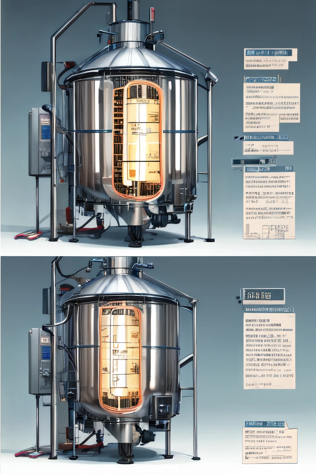stainless steel falling film evaporator, didactic illustration with numbers identifying the parts