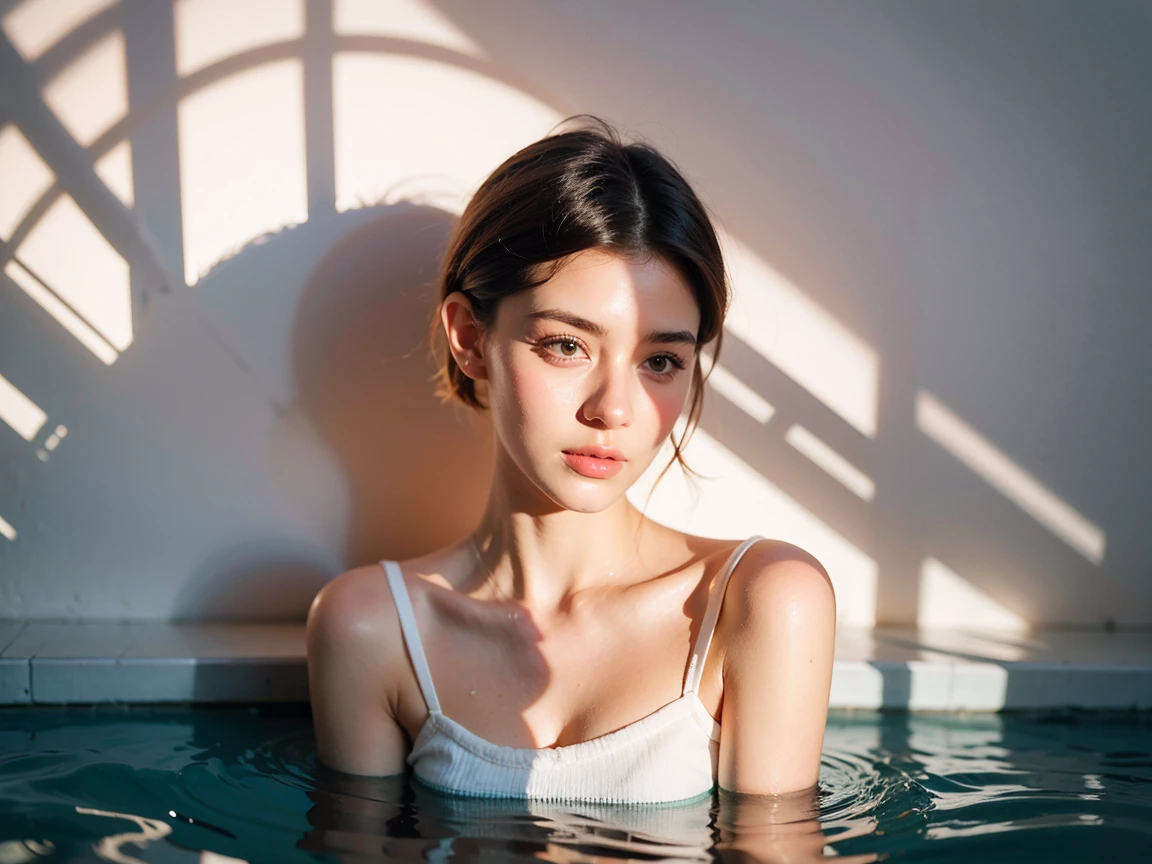 The best quality at its best, one-girl, (A beautyful girl, cute:1.3), (15 years old:1.3), (The clarity of the eyes is very good:1.2), (Symmetrical eyes:1.3), (Hot water spring,naked, Cover your chest with a towel:1.2),Brown eyes, Parted bangs, Wet Hair, girl,Underwater, ((Detailed eyes and face:1.2, Professional photography techniques, Natural lighting)), (Highest quality, 8K, masterpiece:1.2, RAW Photos), (Photorealism:1.4), Gaze at the viewer, blush:1.3