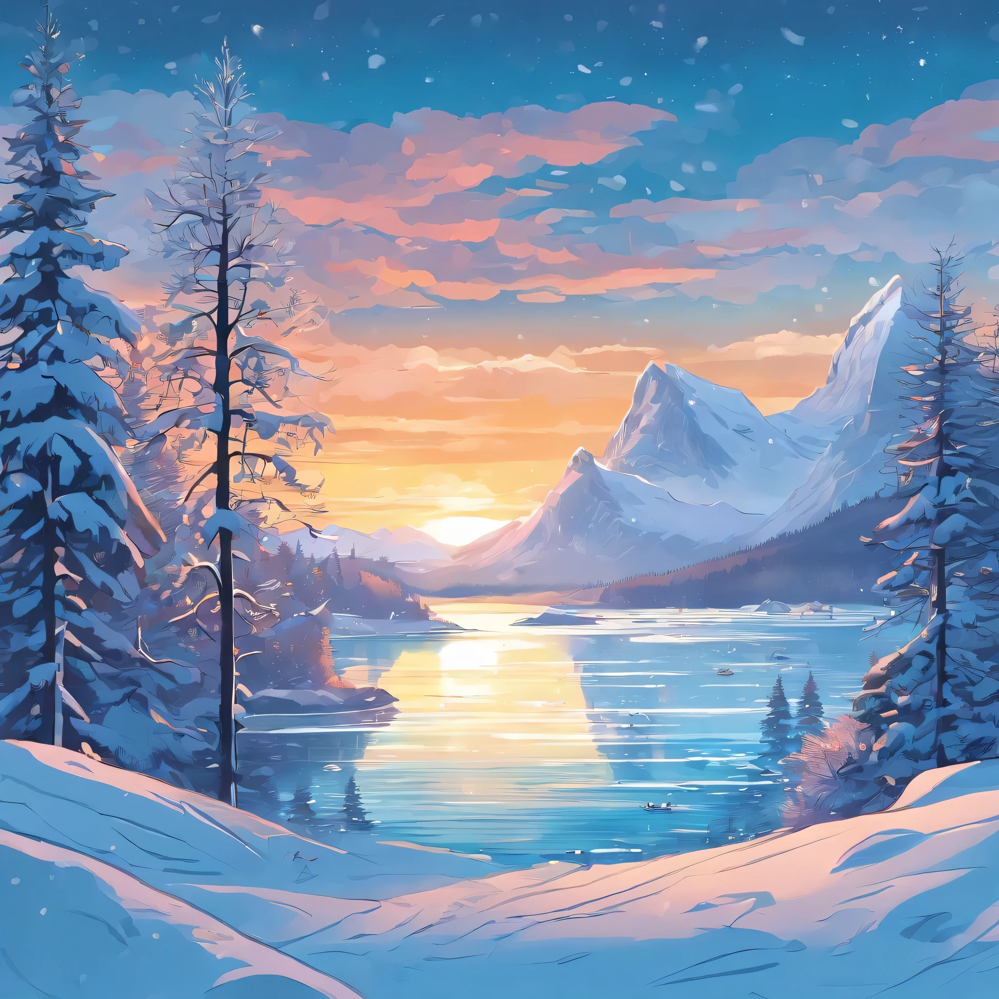 (best quality,4k,8k,highres,masterpiece:1.2),ultra-detailed,(realistic,photorealistic,photo-realistic:1.37),beautiful girl in a winter landscape,arctic scenery,white snowy mountains,icy blue fjords,frozen lakes and rivers,glowing aurora borealis in the sky,detailed snowflakes falling gently,pristine white snow covering everything,soft pastel colors in the sky,bluish color palette,subtle sunlight peeking through the clouds,sparkling snow crystals reflecting the light,majestic icebergs floating in the sea,silhouettes of fir trees covered in snow,cold crisp air and serene atmosphere,peaceful and tranquil winter wonderland.