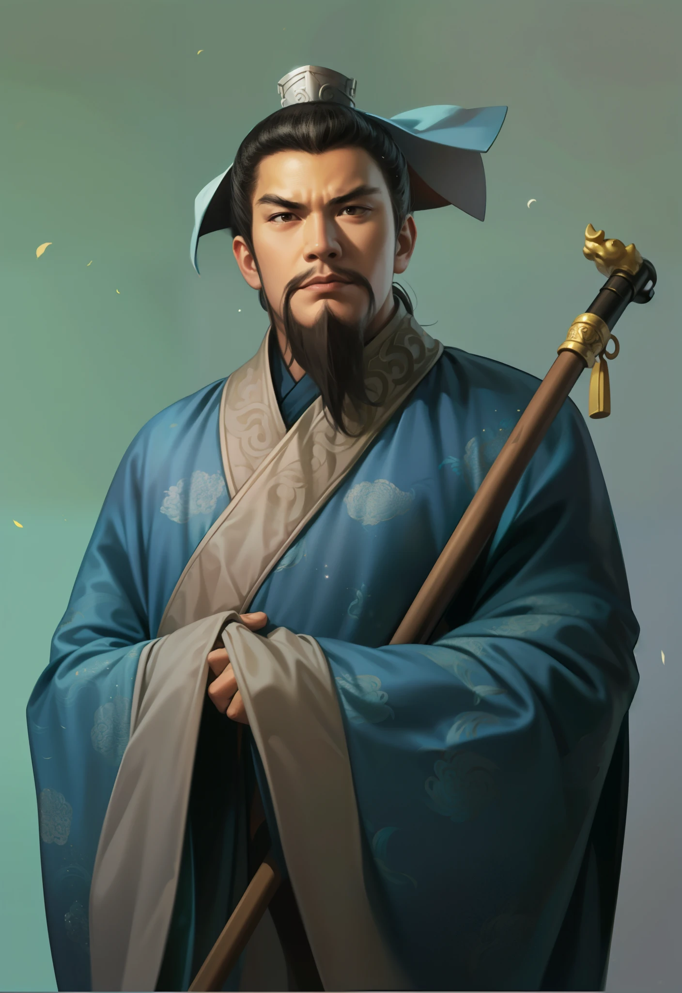 Armed with crutches、Close-up of man wearing hat, inspired by Wu Daozi, Inspired by Cao Zhibai, Inspired by Hu Zaobin, Inspired by Emperor Xuande, Inspired by Dong Yuan, Inspired by Wu Bin, inspired by Wu Zuoren, zhang daqian, inspired by Cheng Zhengkui, Taoist priest