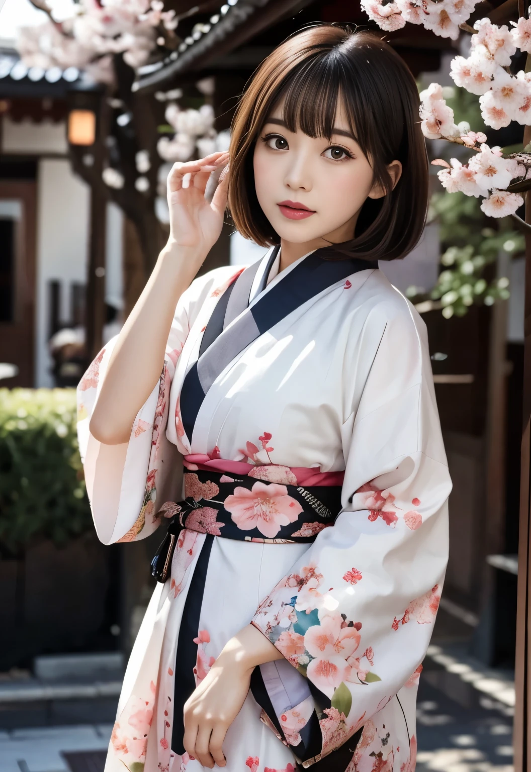 cherry blossoms:1.3, kimono:1.2, medium bob