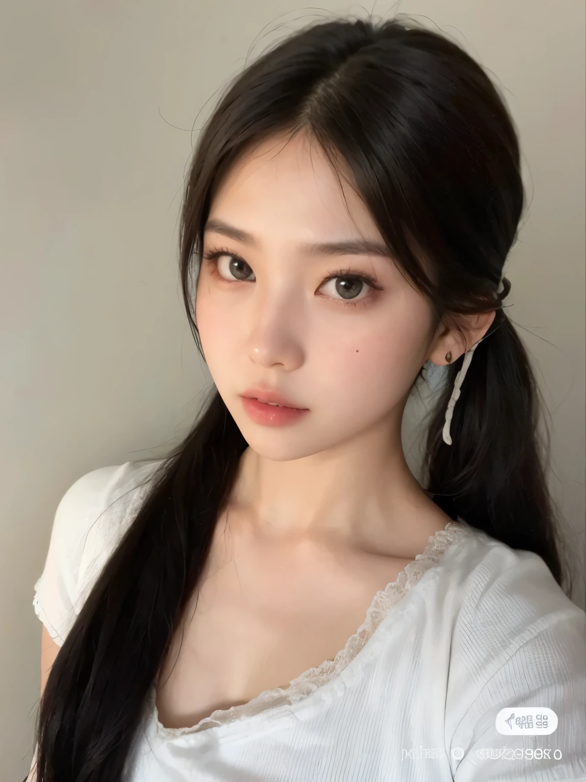um close de uma mulher com cabelos longos e uma blusa branca, Bela Delfina, Ulzzang, profile picture with headshot,  coreana, lalisa manobal, Sakimichan, Shikamimi, Sakimi-chan, with black braids, braids hairstyle, young cute wan asian face, asian face, lindo rosto delicado, asian features, Jennie from Blackpink face