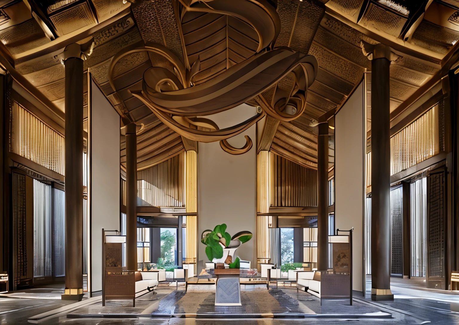 novelty, classical, Ming and Qing dynasties, Chinese, Eastern, stable, luxury, ancient rhyme, landscape, no humans, Tree, table, Chair, plant, lamp, window, architecture, vase, indoors, east asian architecture, sky, \(Purpose\),masterpiece,best quality,8K,official art,movie lighting,ultra high definition,cinematic perspective, style, magazine cover,(masterpiece), (best quality:1.2), (ultra high resolution:1.2), (actual:1.2), (8K:1.2), Very detailed, Super quality, Super detailed,