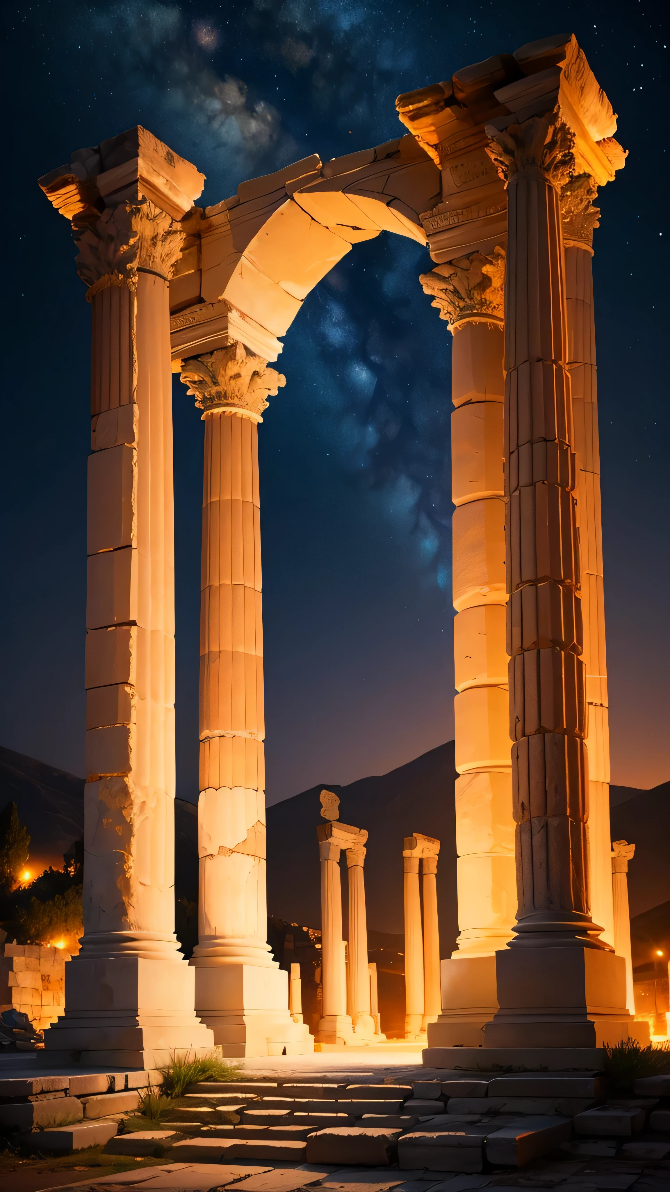 ephesus, turki, ancient monument, night sky, 8k, high quality