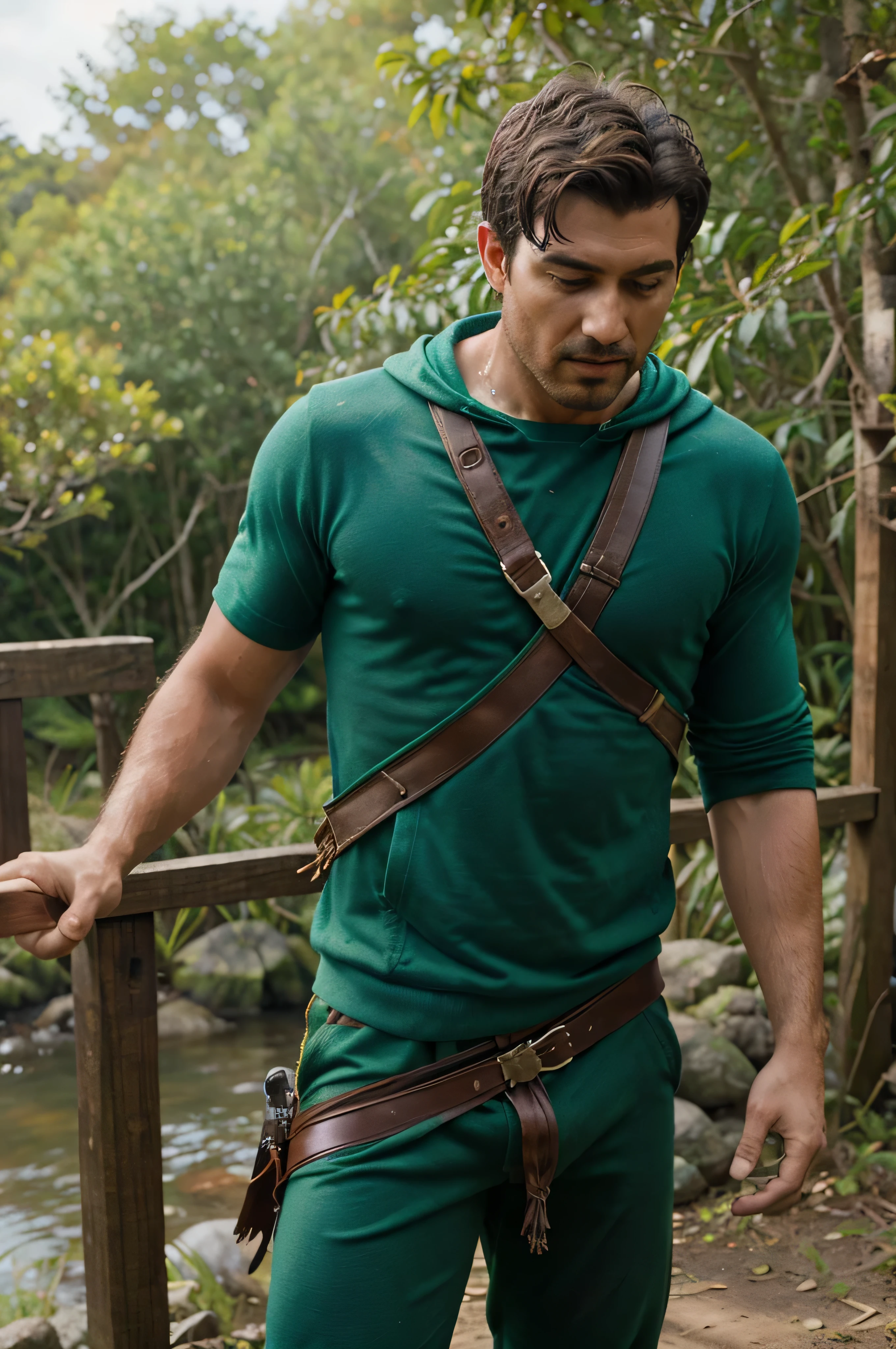 Robin Hood, male, solo, zorro, bosque, Vista trasera, vestido, headgear, pluma, ropa verde, chaqueta, pantalones de abajo, descanso seguro,
by bruteandbrawn, by personalami, por kenket, (intrincado, alto detalle, film photography, enfoque suave, Cine sincero RAW,
photorealism, realista, photorealista, analog style, subsurface dispersion,
obra maestra, Mejor calidad, ultra realista, 8K)