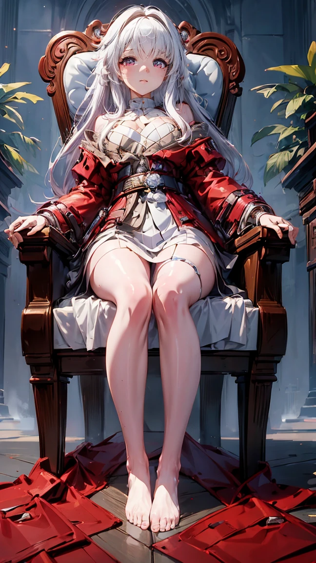 Anime girl sitting on chair in white dress, cute anime waifu in a nice dress, azur lane style, Guweiz in Pixiv ArtStation, trending on artstation pixiv, Guweiz on ArtStation Pixiv, Anime goddess, onmyoji, trending on cgstation, style of anime4 K, Guviz, perfect body, perfect breast,((Best quality, 8k, Masterpiece :1.3)), Sharp focus :1.2, Perfect body beauty: 1.4, lewd face and holding condoms,hand between leg