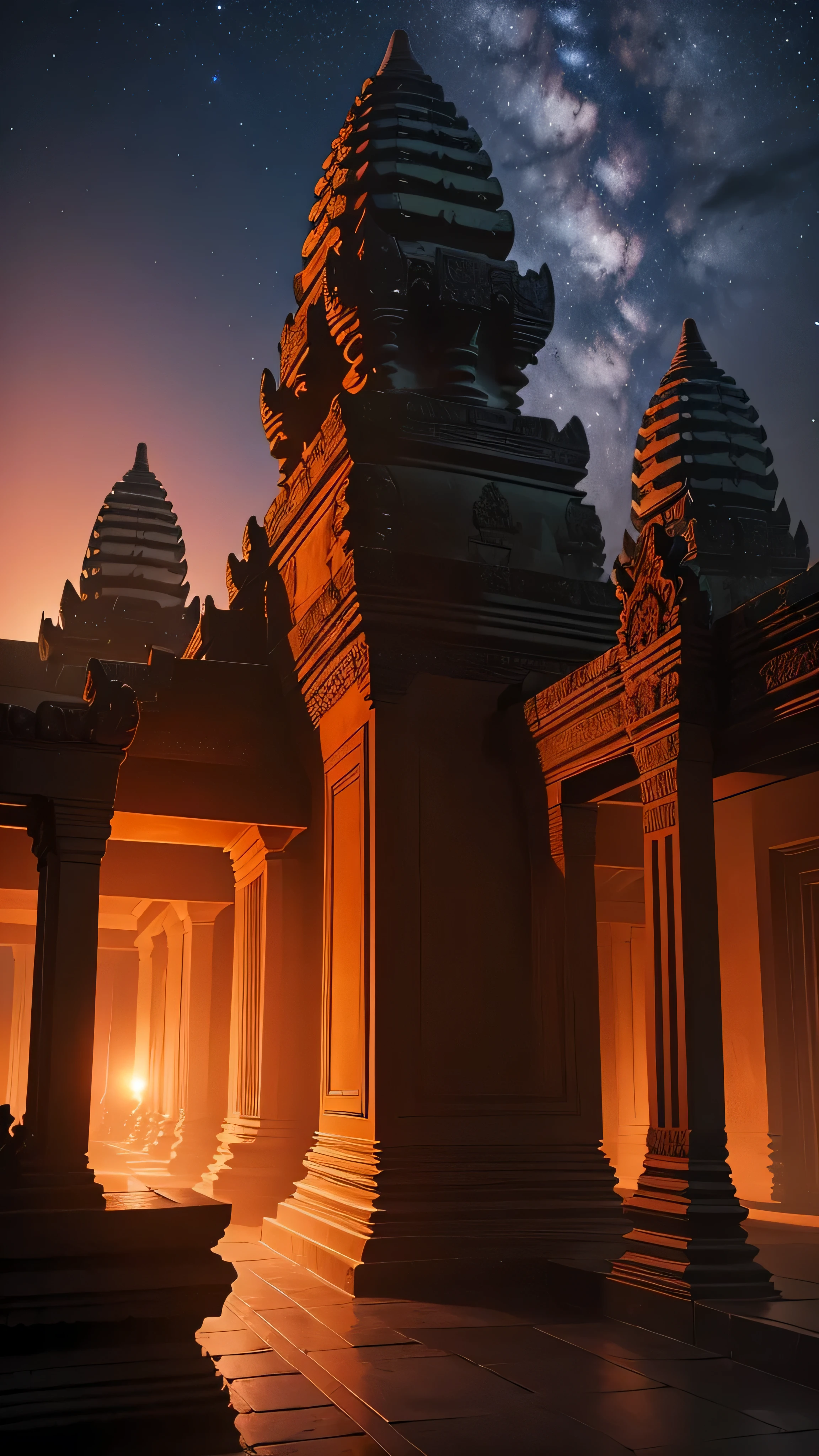 angkor wat, kamboja, night sky, 8k, high quality, full view