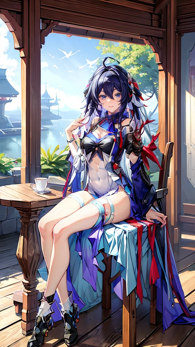 Anime girl sitting on chair in white dress, cute anime waifu in a nice dress, azur lane style, Guweiz in Pixiv ArtStation, trending on artstation pixiv, Guweiz on ArtStation Pixiv, Anime goddess, onmyoji, trending on cgstation, style of anime4 K, Guviz, perfect body, perfect breast,((Best quality, 8k, Masterpiece :1.3)), Sharp focus :1.2, Perfect body beauty: 1.4, lewd face and holding condoms,hand between leg