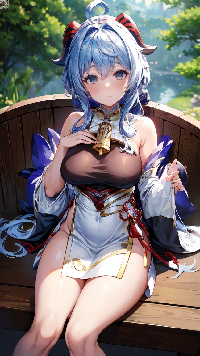 Anime girl sitting on chair in white dress, cute anime waifu in a nice dress, azur lane style, Guweiz in Pixiv ArtStation, trending on artstation pixiv, Guweiz on ArtStation Pixiv, Anime goddess, onmyoji, trending on cgstation, style of anime4 K, Guviz, perfect body, perfect breast,((Best quality, 8k, Masterpiece :1.3)), Sharp focus :1.2, Perfect body beauty: 1.4, lewd face and holding condoms,hand between leg