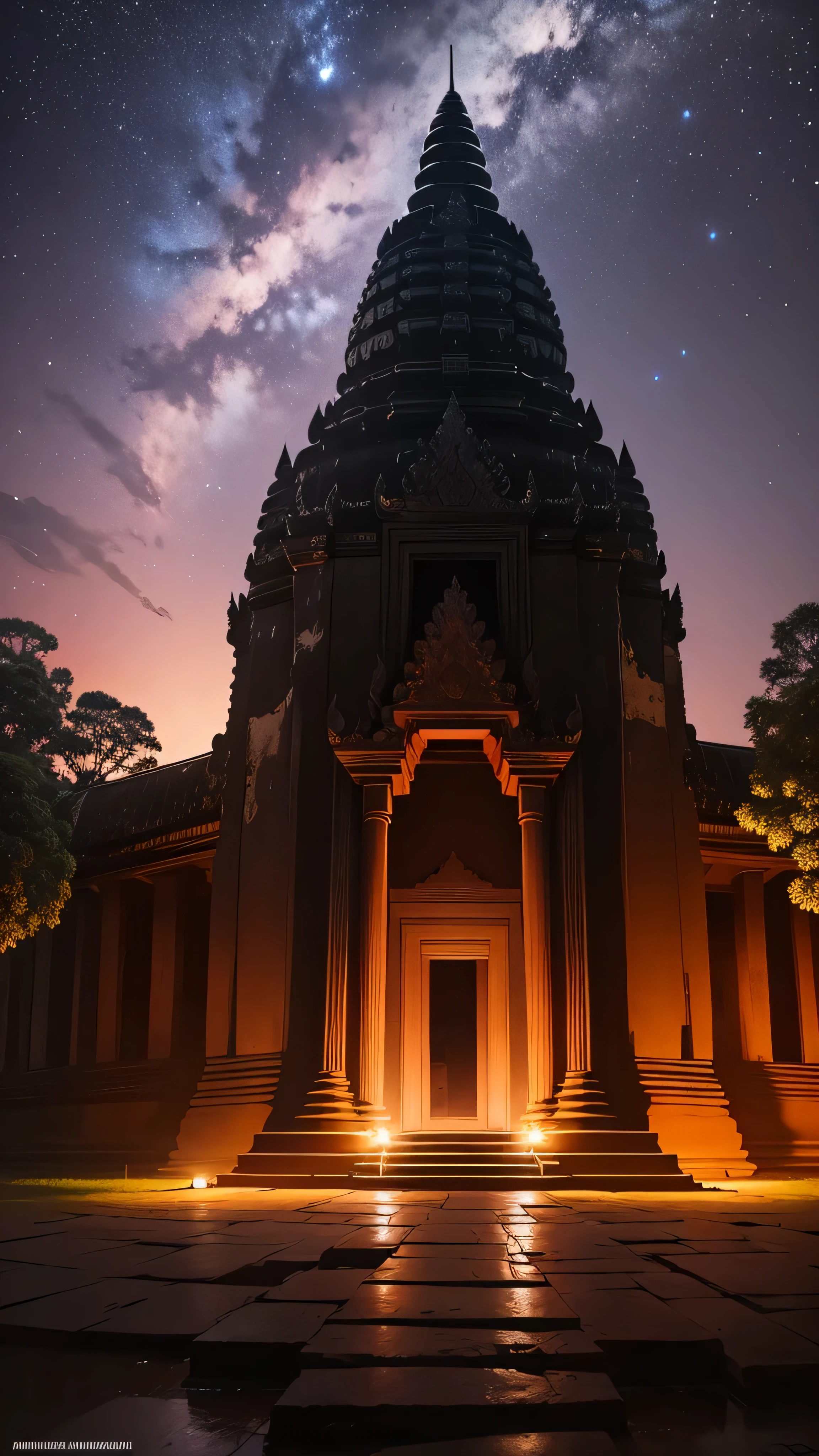 angkor wat, kamboja, night sky, 8k, high quality, full view