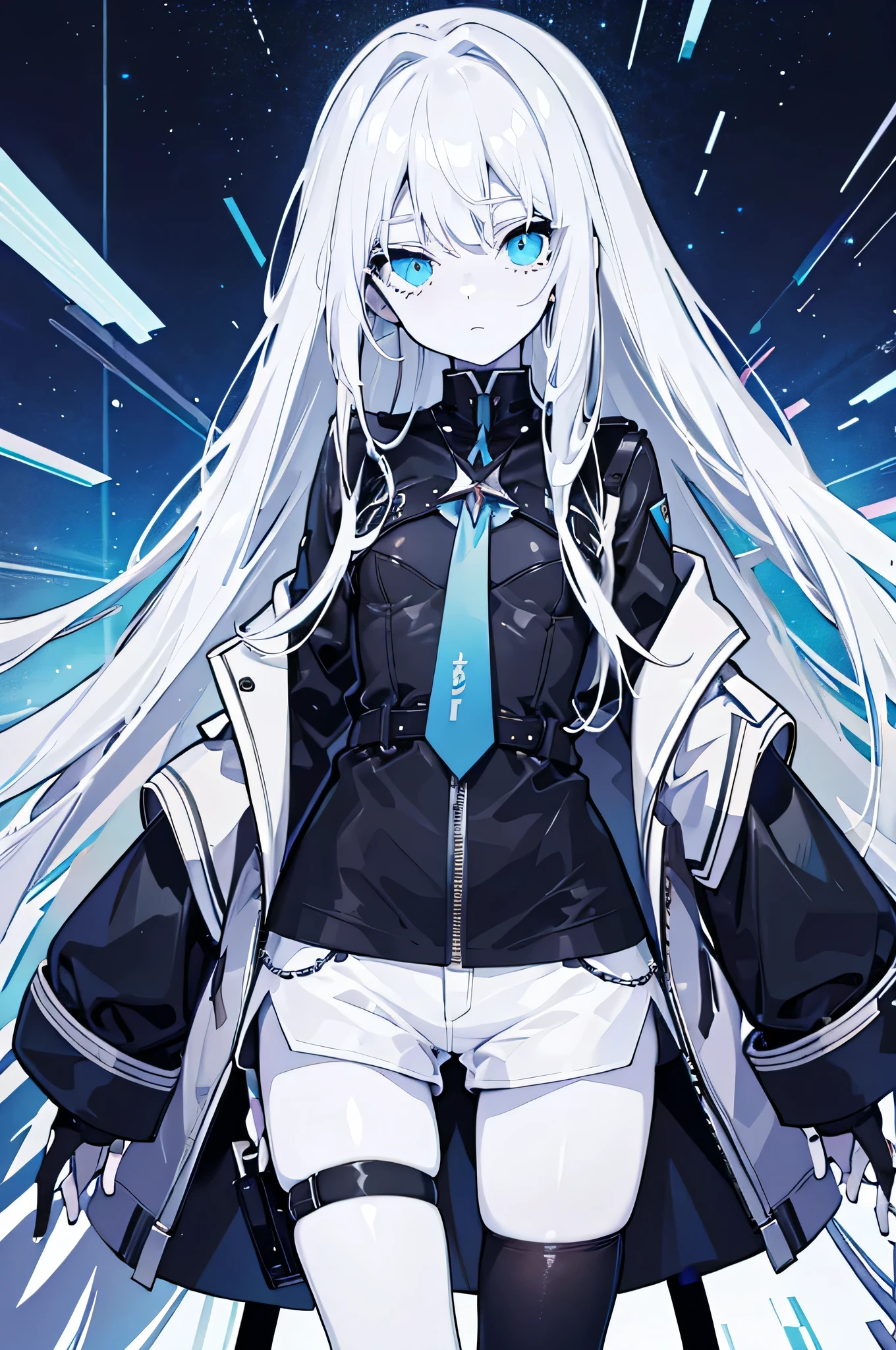 Long white hair, Dull hair, Black silk, Poor milk, Blue eyes, Pure white winter sweater, 18-year-old girl, star ocean, future, Sci-fi, Interstellar Red Army Winter White Sweater Black Stockings Interstellar War