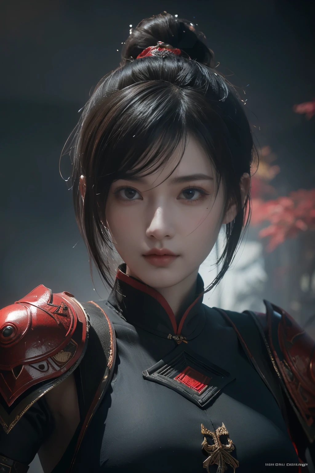 Masterpiece,Game art,The best picture quality,Highest resolution,8K,(Portrait),Unreal Engine 5 rendering works,(Digital Photography),
Girl,Beautiful pupil,(Gradual short hair is blue and red),Busty,(Big breasts),(Portrait photography:1.5),
(A chivalrous woman in Tang Dynasty),Casual hairstyle,Delicate faces,(Full breasts,Big breasts),Serious,Cool and elegant,(Wearing combat armor combined with the characteristics of ancient Chinese clothing,A complex pattern,Mysterious light,Hollow Armor),(Red and black),Ancient fantasy style characters
Movie lights,Ray tracing,Game CG,((3D Unreal Engine)),oc render reflection texture