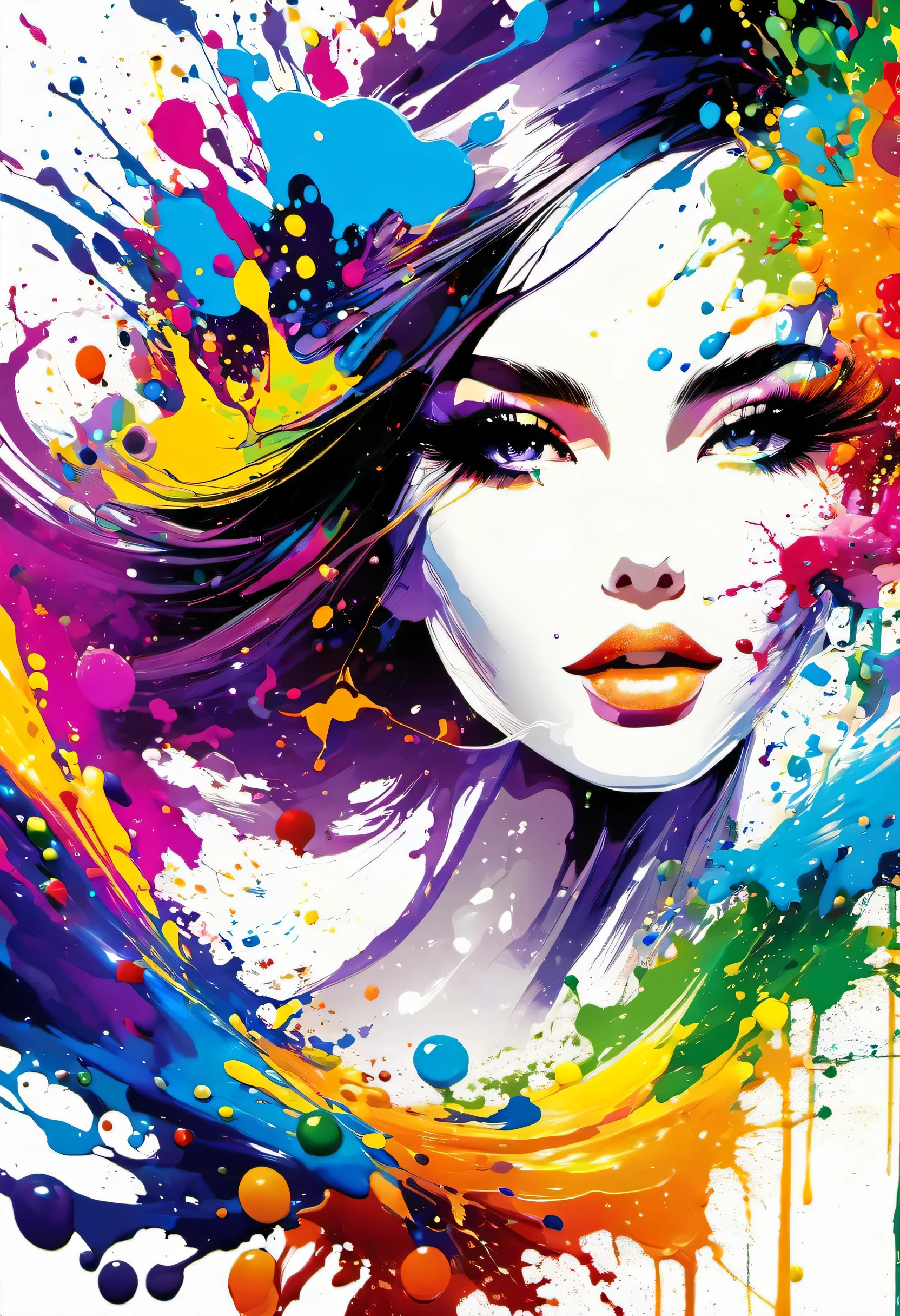 masterpiece, splash art, rich and colorful, rich and colorful splash art, Drop、Scattered paint painting, magician, beautiful girl，Stylized abstract portrait of beautiful girl