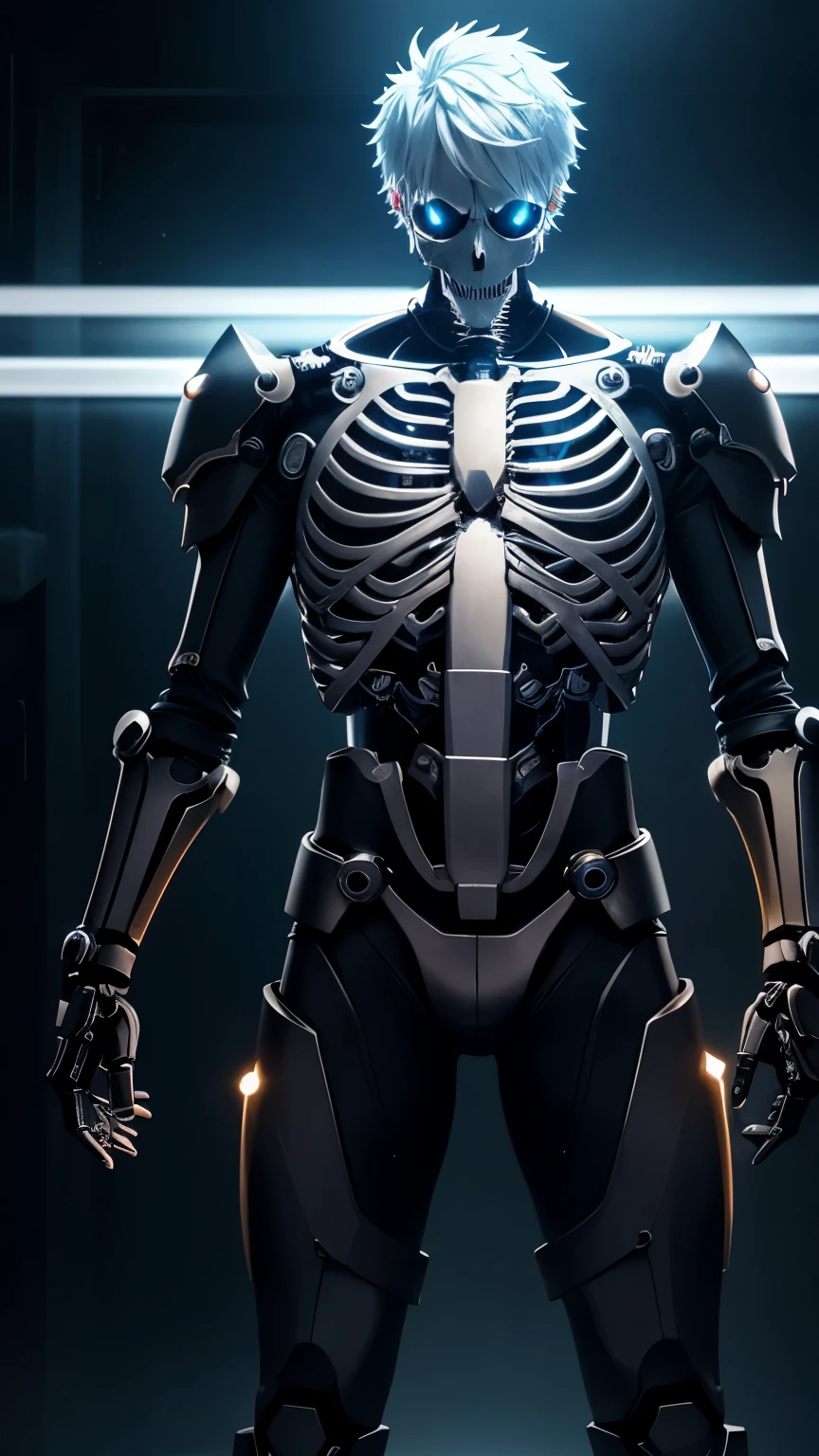 "Step into the realm of anime as you depict a boy with exposed skeleton, his mechanical parts shining through his skin. Will you capture the essence of this unique character in your own style?"