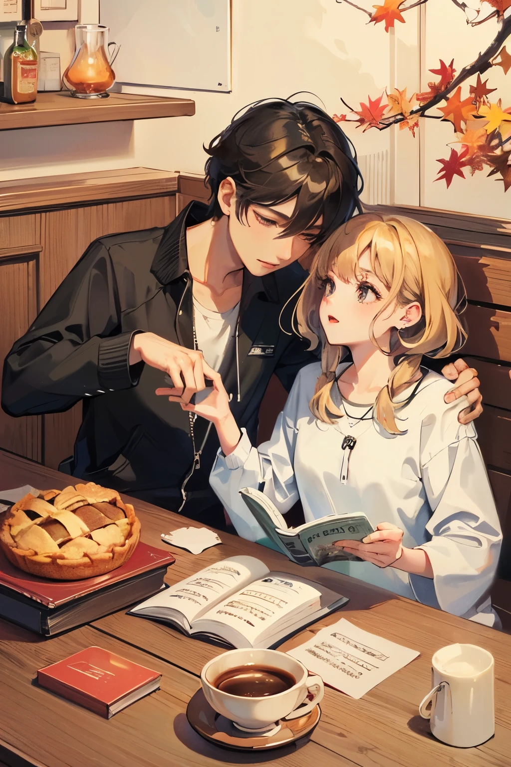 ((highest quality)), ((masterpiece)), (be familiar with), perfect face,、virginity、coffee、home、autumn、reading、music、refreshing、acidity、Mellow、dripper、Apple Pie、nostalgic、Charge、weekend、LINE send