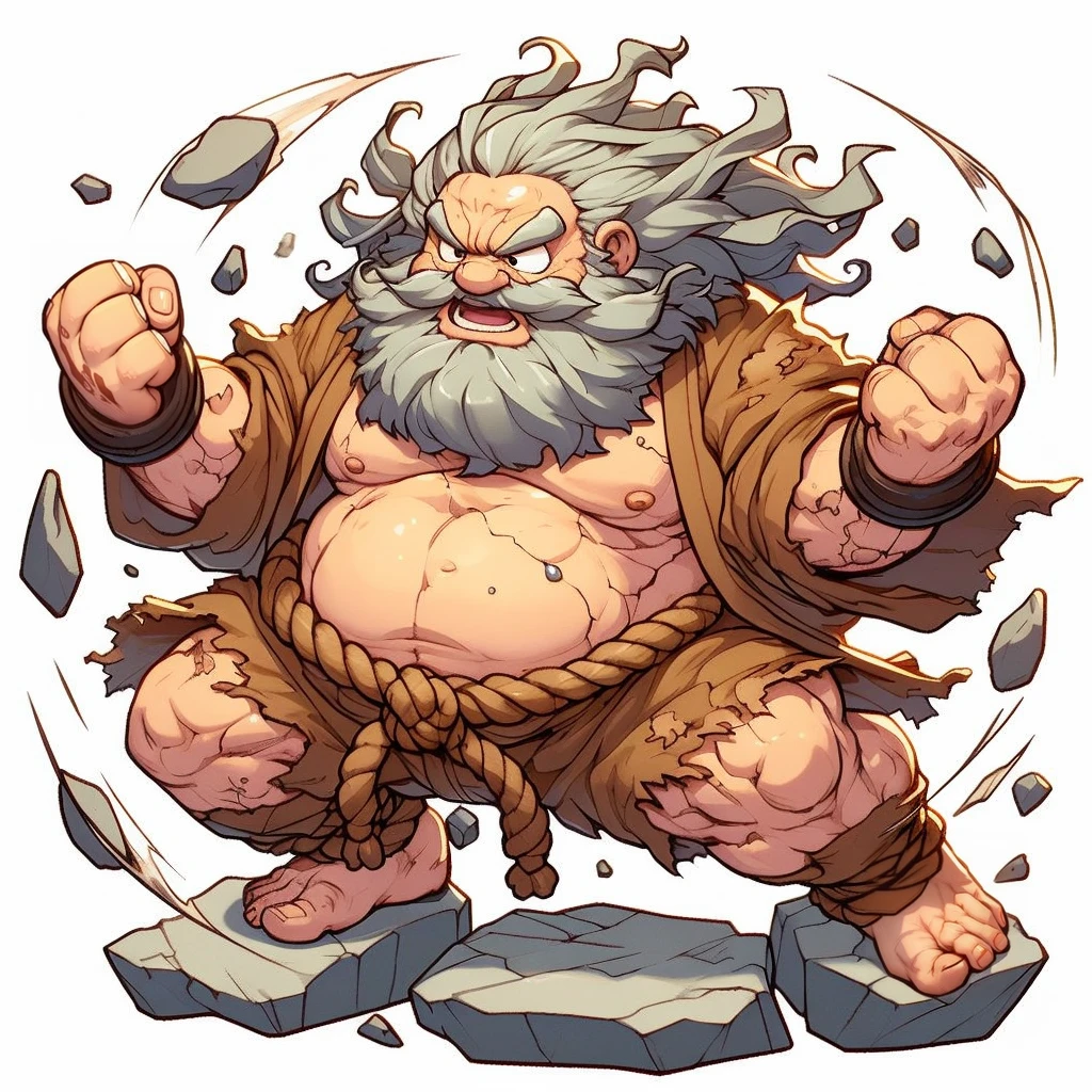 Cartoon image of a beard and bearded man, have a hammer, angry god zeus, fighting game characters, fierce bearded dwarf, Joe Madureira, fisting monk, portrait of rugged zeus, dnd dwarf, Boris Vallejo. octopath traveler, ancient blacksmith god, dwarf, official character art, dwarf with white hair, full art illustration
