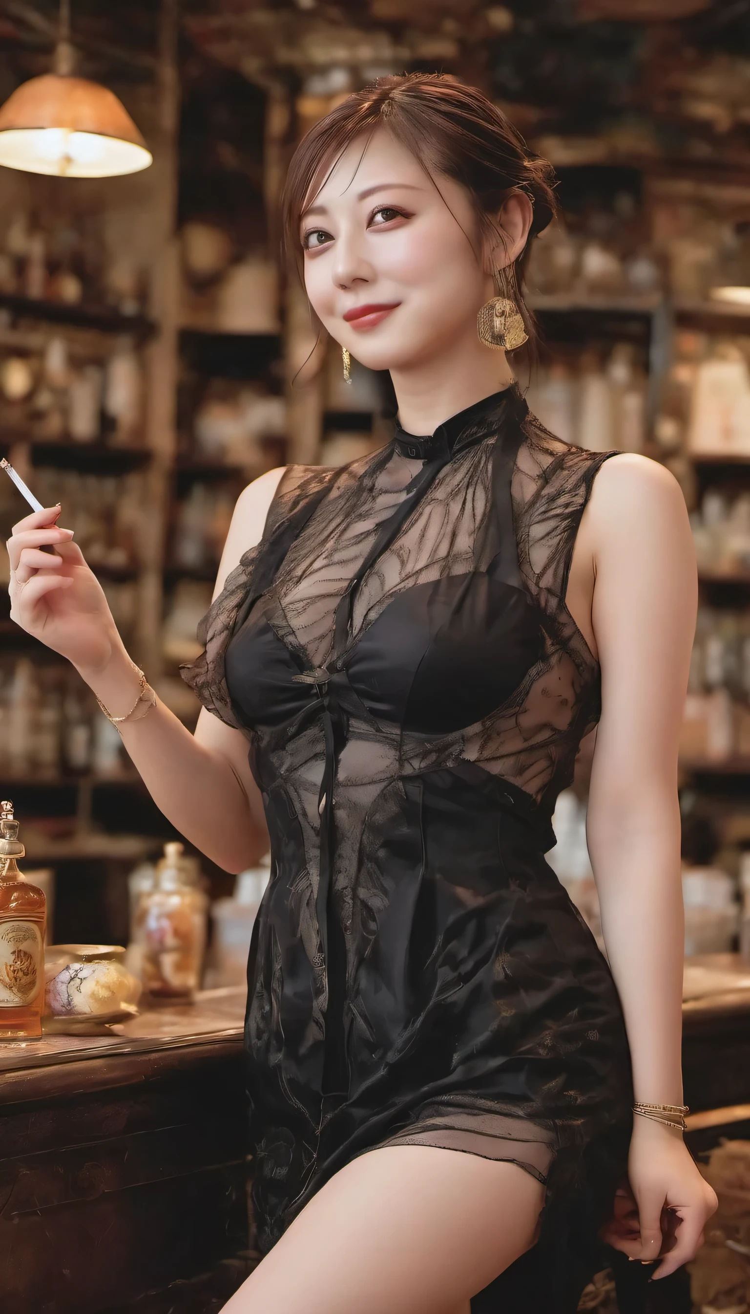 (Highest image quality, realistic depiction),(Body slippery with lotion,sweaty body),fullnude,(Mistress in black bondage stands with cigarette in hand,The woman boldly spreads her legs and provocates while smoking a cigarette.),Colossal tits,((best character depiction,beautiful nude body))