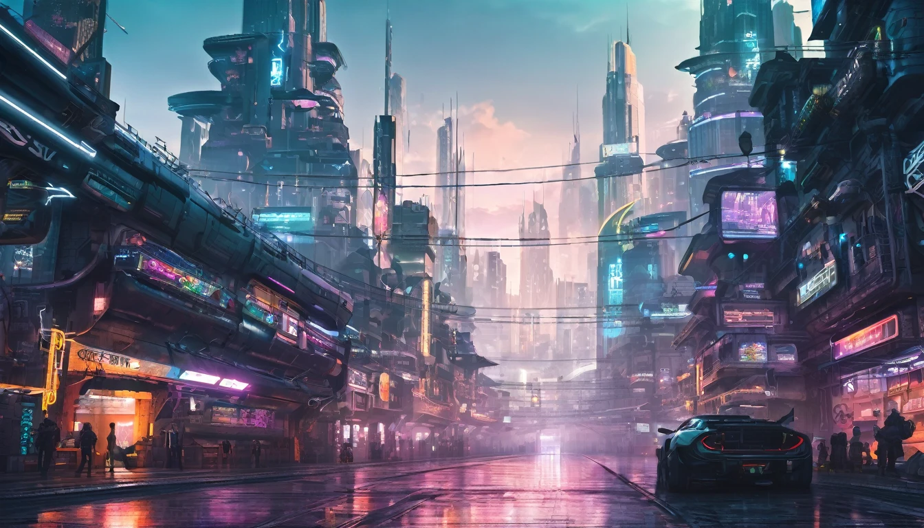 Futuristic city cyberpunk background,Main city, morning,HD ultra