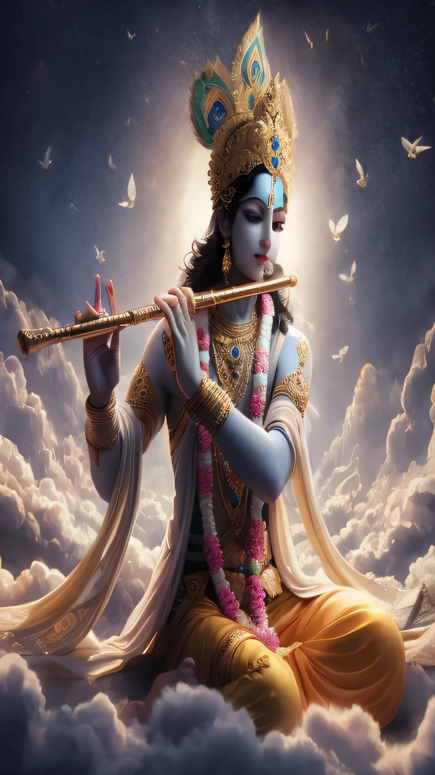 Lord krishna playing flute, 4k, realistic