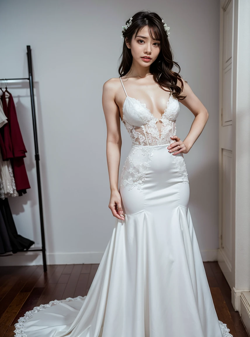 Beautiful, girlfriend,girl,sexy, white wedding,dress, beautiful bride,beautiful,love,best quality, masterpiece,high details,full body,stand,,Sexy,gorgeous,good figure,super detail,best quality,fit,hot,bride,sexy