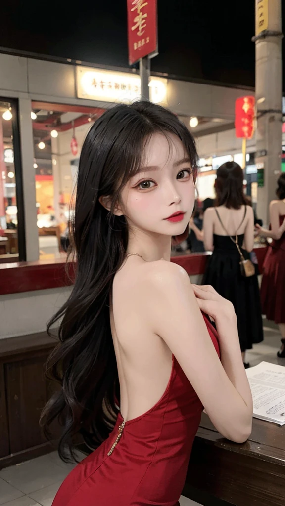 Close-up of a woman in a red dress posing for a photo, beautiful south korean woman, beautiful young korean woman, gorgeous young korean woman, korean girl, beautiful asian girl, Asian girl with long hair, glow red, 8k artistic german bokeh, Chinese girl, korean woman, Urzan, beautiful asian woman, Gorgeous Chinese model, high quality portraits