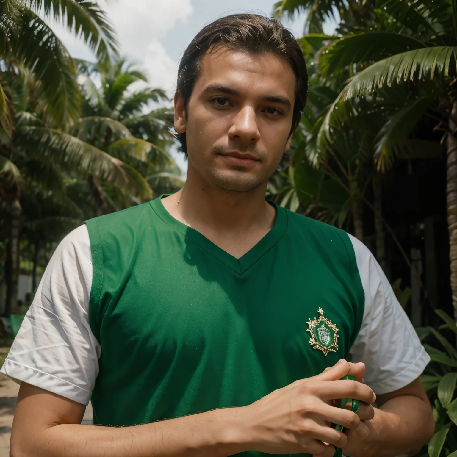 Uma imagen de ceu com um relogio no meio dela com fundo verde