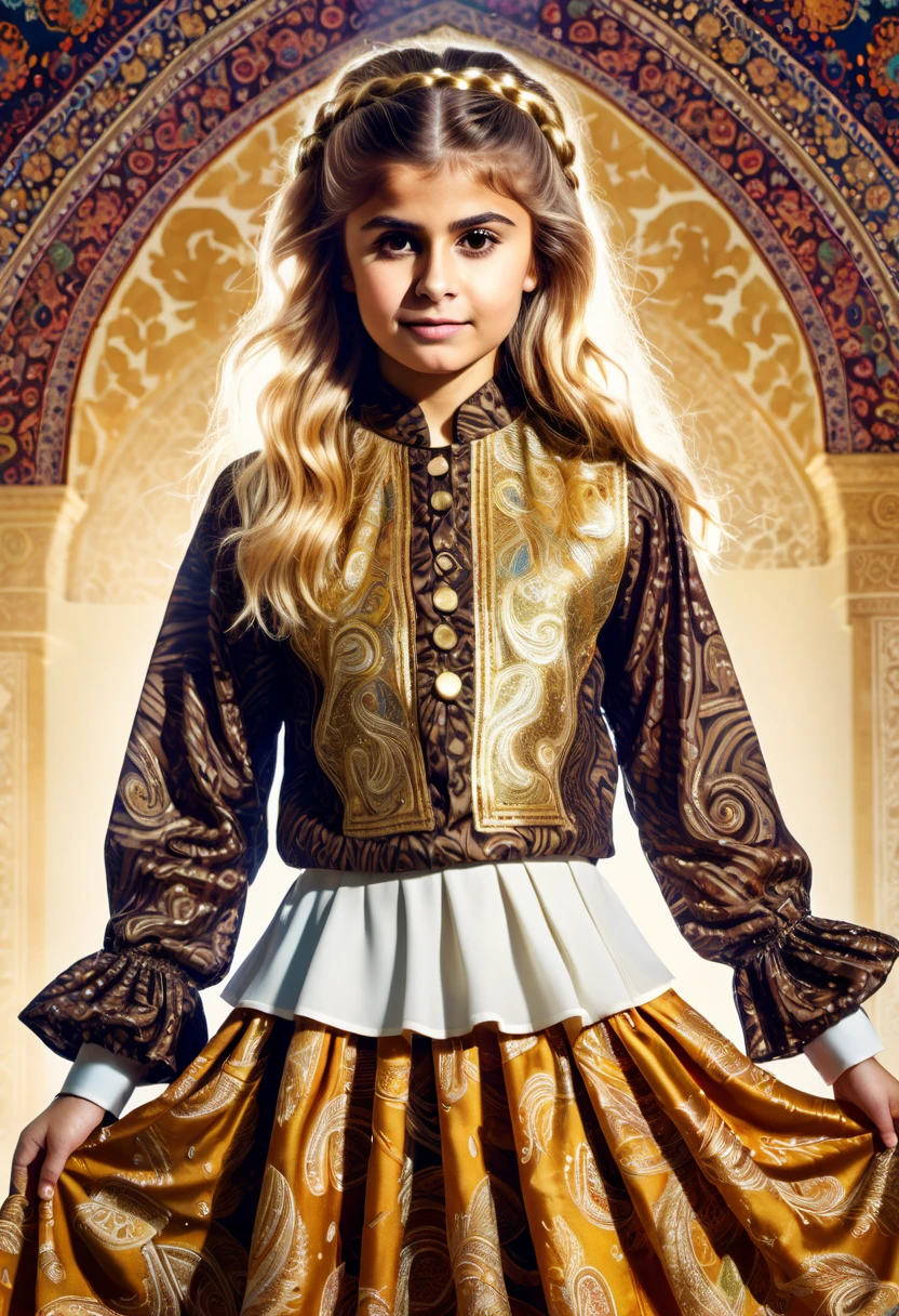 (-yeld-gi)((tween girlwearing a ((long, floor length, gold strapless evening dress)), and black tights standing in a ((Dark alleyway)), at night) ((head to toe view))((full body view)) ((long wedding hairstyle))