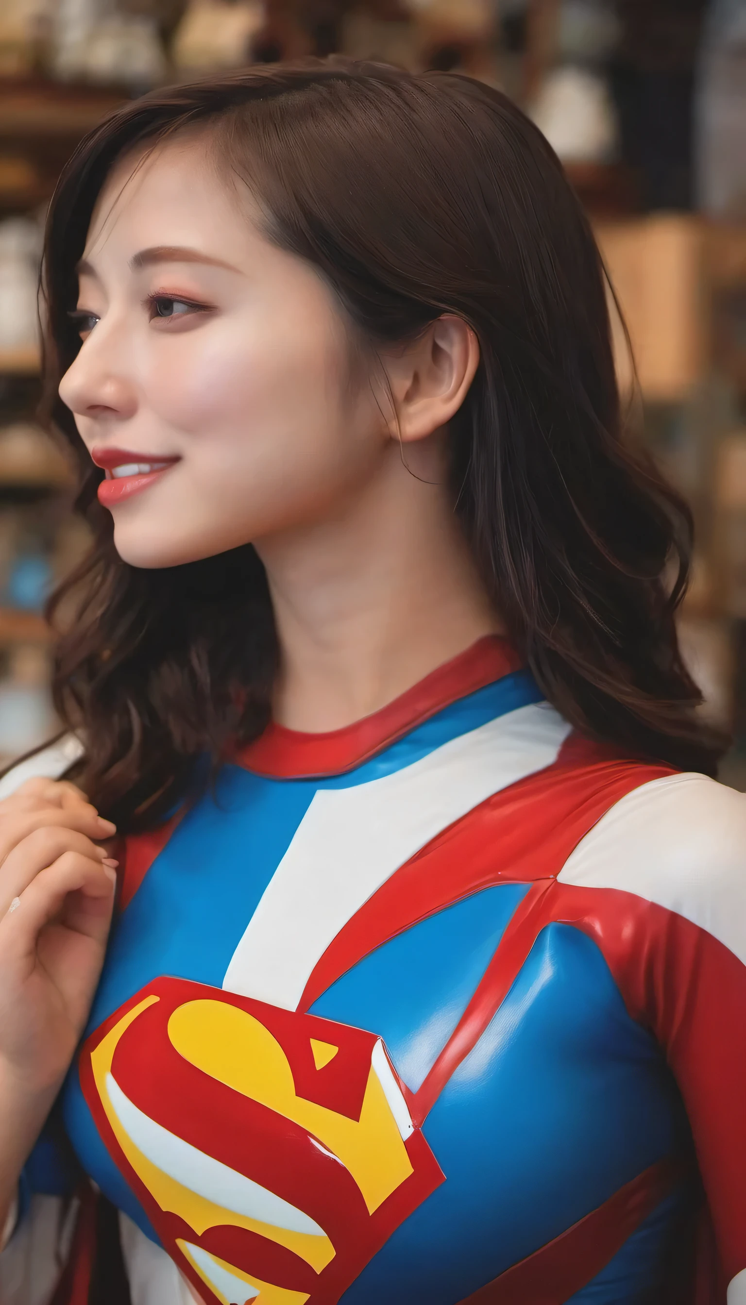(Highest image quality, realistic depiction),(Body slippery with lotion,sweaty body),artistic nude art,(Beautiful woman with blue and red Superman body paint),Colossal tits,((best character depiction,beautiful nude body))