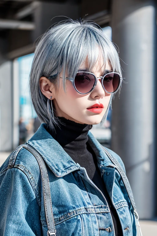 cyber punk　gray hair　sunglasses　woman