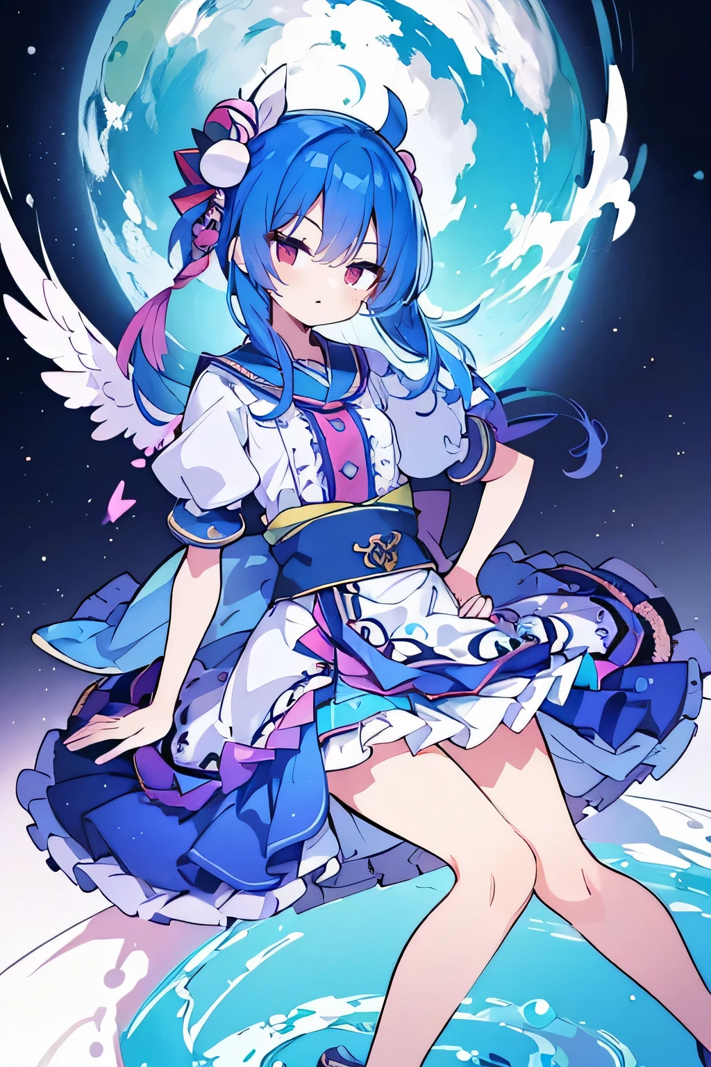 (masterpiece),best quality, expressive eyes, perfect face, 1girl,
Put your hands on your waist,fair, Gorgeous,Japanese cartoons,girl,lola,Hina Angel, blue hair, blue haired, floating clothes,Grab your waist, Grab your waist, hands on hips , hands on hips,sit, sit on ground, Legs on the ground, flat chest