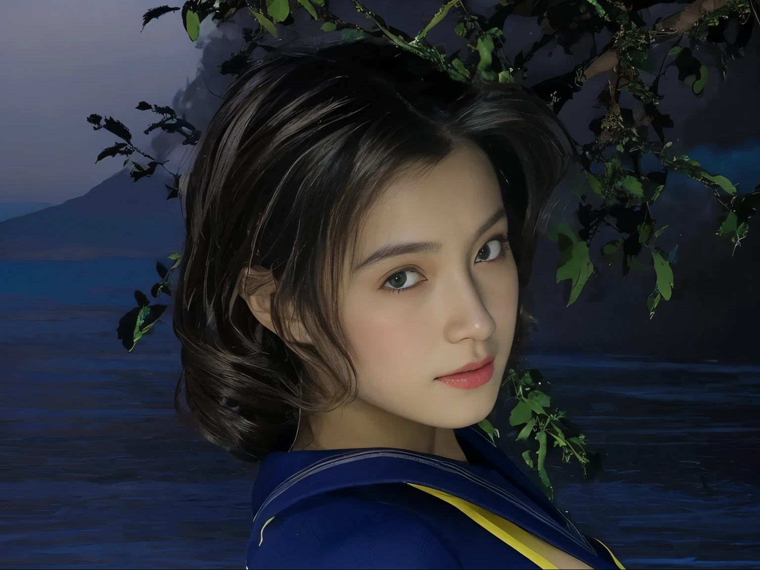 highest quality。8K-Picture。young gravure idol。Beautiful Women in perfect style。She's thin but her breasts are big。The charm of the gap。slim abs。dark brown hair。(big breasts:1.4)。cute eyes。double eyelid。length, wavy hair。A very delicately drawn face。perfect style。Shot in a red swimsuit。(The fate of gravure idols、big breasts:1.4)。subtle smile or shy。