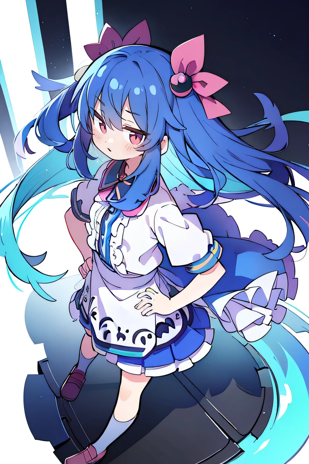 (masterpiece),best quality, expressive eyes, perfect face, 1girl,
Put your hands on your waist,fair, Gorgeous,Japanese cartoons,girl,lola,Hina Angel, blue hair, blue haired, floating clothes,Grab your waist, Grab your waist, hands on hips , hands on hips,sit, sit on ground, Legs on the ground, flat chest,