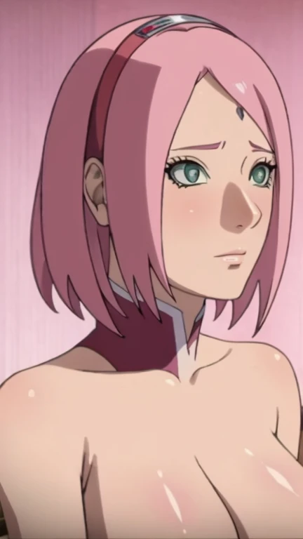 masterpiece, penisface, penis on face, huge penis, uncensored, sakura, sakura haruno, penis awe BREAK pink hair, short hair, green eyes, nude, naked, large breasts, ((penis on face, huge penis, penisface, penis awe BREAK pink hair)), 