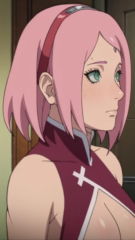 masterpiece, penisface, penis on face, huge penis, uncensored, sakura, sakura haruno, penis awe BREAK pink hair, short hair, green eyes, nude, naked, large breasts, ((penis on face, huge penis, penisface, penis awe BREAK pink hair)),