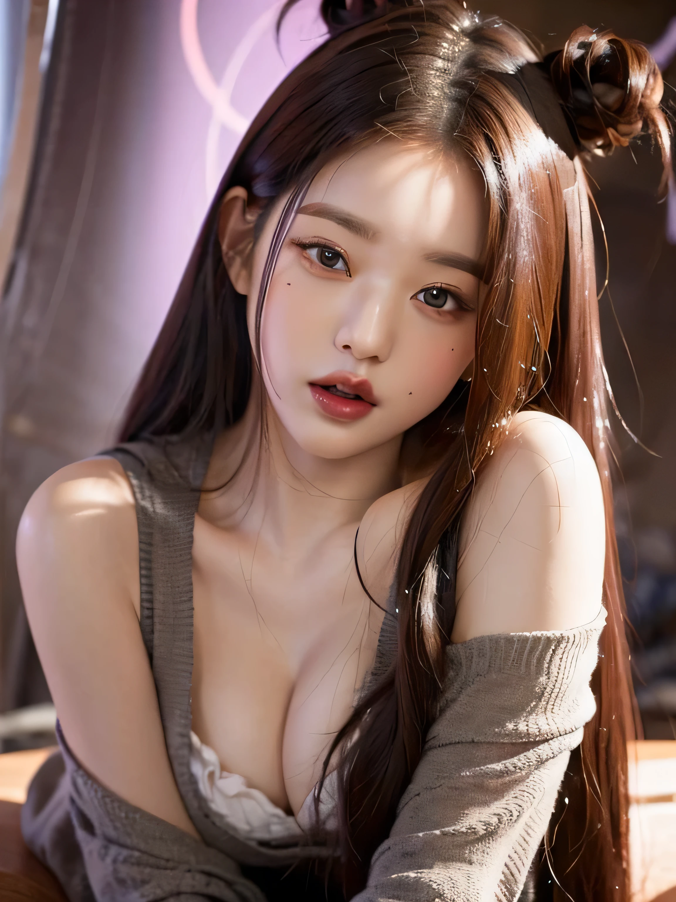 super high images, super detail, ultra high resolution, lip focus, beautiful and sexy lips, Red, alluring, moist and thick lips, tongue, saliva, entrancing expression, expression of affection, fascinating look, Clothes come off, exposing shoulders and cleavage, Open your mouth wide, Stick out your tongue and saliva flows