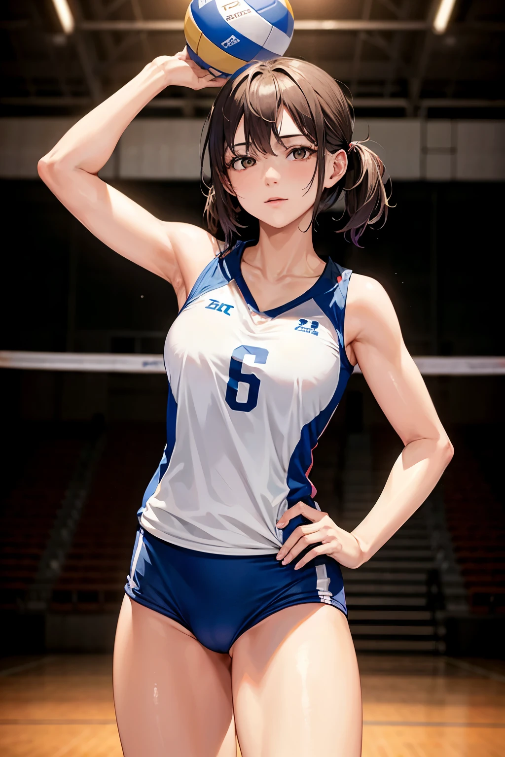 woman posing for a photo,(wearing volleyball_uniform:1.3),
good hand,4k, High resolution, masterpiece, highest quality, head:1.3,((Hasselblad Photos)), delicate skin, sharp focus, (cinematic lighting), clavicle, night, soft lighting, dynamic angle, [:(detailed face:1.2):0.2],(((Inside the volleyball field))), outside,