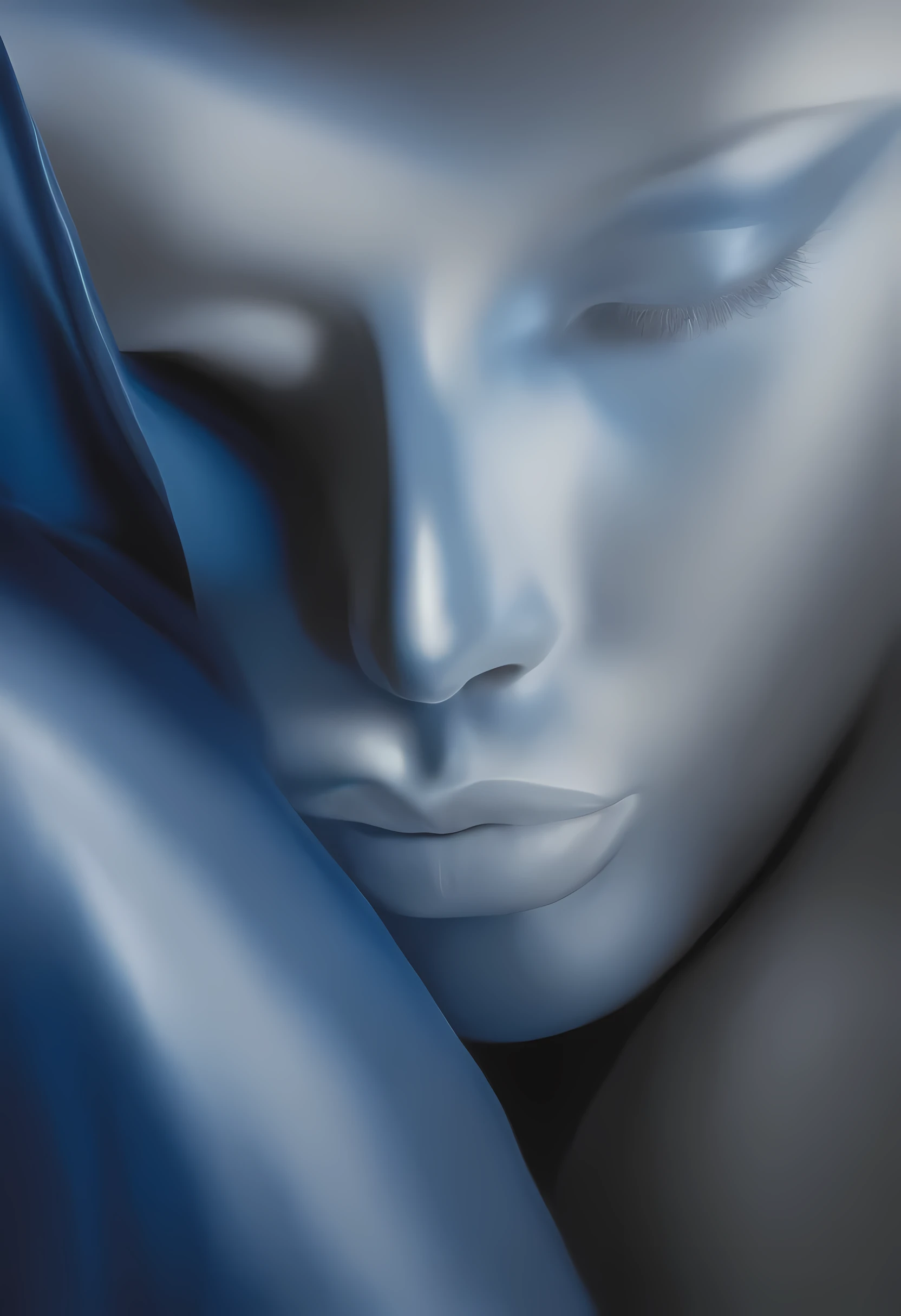 Create a blue and white painting that speaks of a person&#39;s pure soul, contains an immense love, People always give love to bring great beauty to humanity , The painting has strong lines, only two colors blue , The painting has shimmering transparent light, has holy beauty, Light interwoven in space