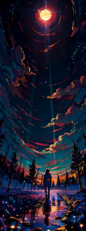 anime style painting of a muscular man walking in a field with a star in the sky, calm night. digital illustration, jen bartel, background artwork, 4 k hd illustrative wallpaper, anime background art, detailed sky, background art, anime art wallpaper 4k, anime art wallpaper 4 k, anime sky, anime background, anime art wallpaper 8 k