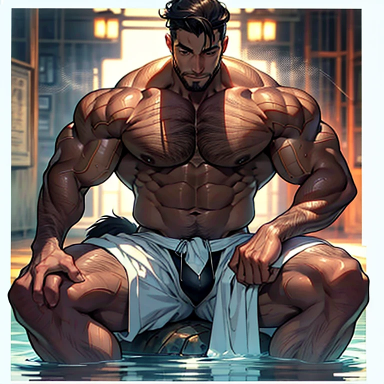 solo,male only,Raised sexy,Raised sexy,Bright mostly white gym,White transparent G rope bikini,String bun with light blue border pattern,Island plate,Light blue heart-shaped accessories,Wolf Boy,Giant muscles,super muscleale appearance,Mature male, handsome, only underwear lewdness, of a shirtless, no pant, beautiful muscles, Complex and elegant, highly detailed digital painting, anime style art, art stations, concept-art, top-quality, tmasterpiece, hyper HD, detailedbackground, Realistic figure, muscle men, light blue beard, musculature, Light blue facial hair, Volumetriclighting, depth of fields, Smooth and sharp focus, illustration, Artistically, String bite, Short trimmed light black hair, musculature, nabel, musculature, male people, Light blue pupils, Heart in the eyes, Sagged Eyes, homosexuality, super musclealefocuuscles male, yaoi, musculature, glute, chest muscle, large pecs, Thick quadriceps, upper legs, Wet body, heat and steam emanating from the body, perspired, soaking wet, Crotch, big back, Bare back, Show butt, upper class, Glossy Oiled Skin, glittering oiled skin, suntanned skin, Cute pose, submission pose, prette,pornography, succumbs, intoxicated, ecstasy, Favorable, Mellow, PW, Enchanted expression, SFW version, low angles, Face sitting,pornography,Plenty of ,Plenty of ,Wolf Boy