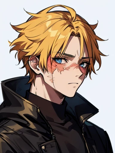 Concept ART Versions face , Human Male Young age , yellow  hair,Burn Scar half face ,